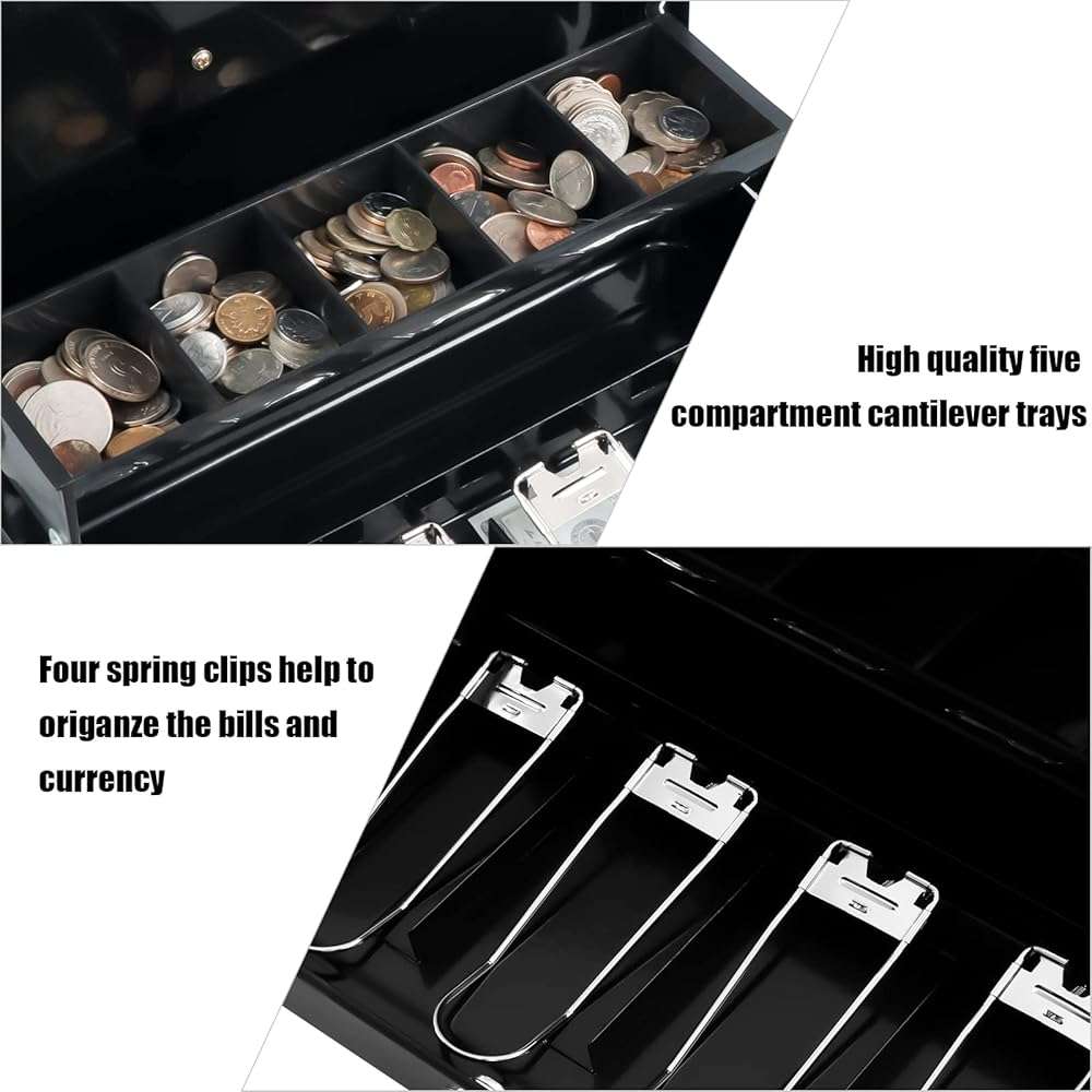 KYODOLED Cash Box with Key Lock, Anti-Theft Cable & Waterproof Pouch–0.7mm Thick Metal Money Box for Flea Market & Small Business, Portable Cash Drawer with Auto-Pop Coin Tray & Windproof Bill Clips - Image 5