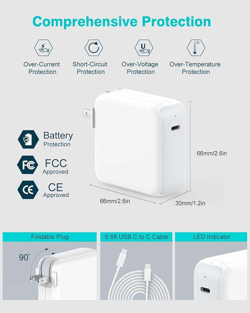 Charger for MacBook Air MacBook Pro 13 14 15 16 inch 2025 2024 2023 2022 2021 2020, M1 M2 M3 M4 Laptop 70W USB C Power Adapter, iPad, LED, 6.6FT USB-C Cable, Charging as Fast as Original Quality - Image 3