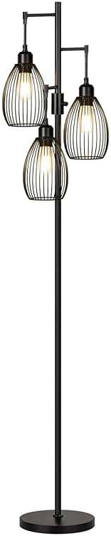 Dimmable Floor Lamp, 3 x 800LM LED Edison Bulbs Included, Farmhouse Industrial Floor Lamp Standing Tree Lamp with Elegant Teardrop Cage Tall Lamps for Living Room Bedroom Office Dining Room-Black - Image 8