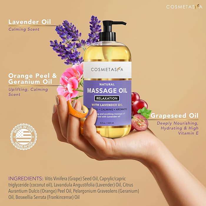 Cosmetasa Lavender Massage Oil for Massage Therapy with Roller - All Natural, Cruelty-Free & Spa Quality Skin Therapy Oil & Soothing Care - Lavender, Geranium & Grapeseed Oil (8.8 oz) - Image 3