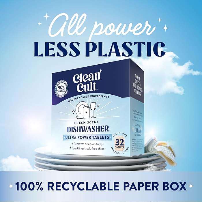 Cleancult Ultra Power Dishwasher Detergent Pods for Sparkling Streak-Free Shine, All-In-One, No Plastic Waste, 32 Count - Image 3