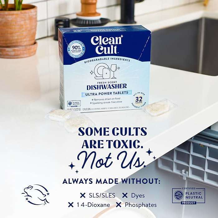 Cleancult Ultra Power Dishwasher Detergent Pods for Sparkling Streak-Free Shine, All-In-One, No Plastic Waste, 32 Count - Image 4