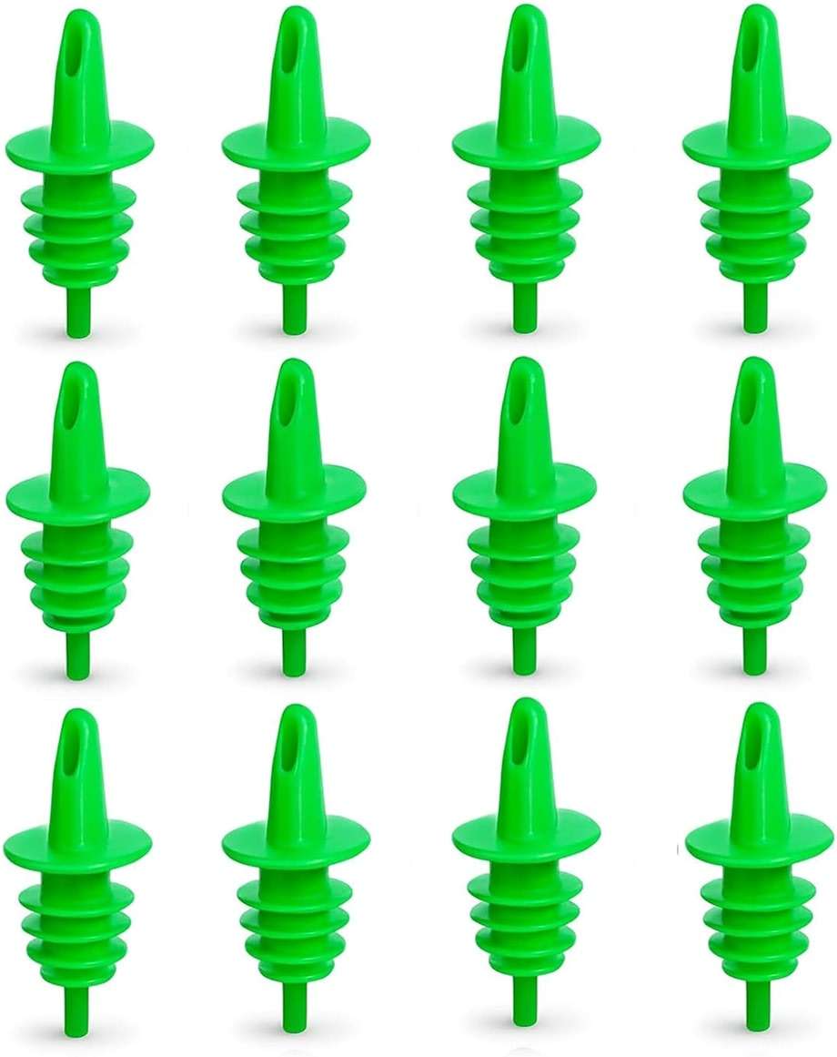 EHOMEA2Z Snow Cone Syrup Pour Spouts 12 Pack – Plastic Bottle Speed Pourers for Shaved Ice, Liquor, Juice & More (12, Green) - Image 1
