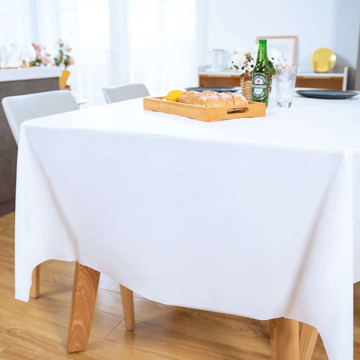 POSATE Plastic Table Cloth for Parties, Disposable Tablecloth 54" x 108", Pack of 6, White Rectangle - Image 2