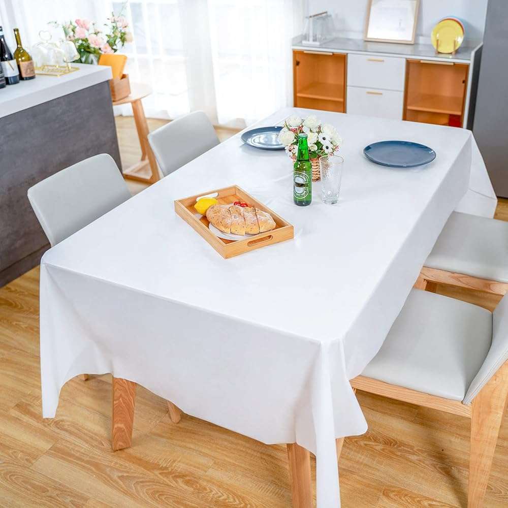POSATE Plastic Table Cloth for Parties, Disposable Tablecloth 54" x 108", Pack of 6, White Rectangle - Image 6
