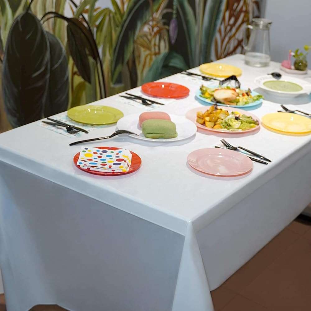 POSATE Plastic Table Cloth for Parties, Disposable Tablecloth 54" x 108", Pack of 6, White Rectangle - Image 7