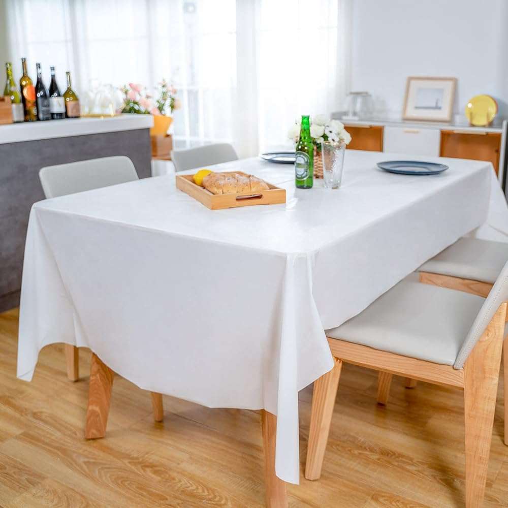 POSATE Plastic Table Cloth for Parties, Disposable Tablecloth 54" x 108", Pack of 6, White Rectangle - Image 8