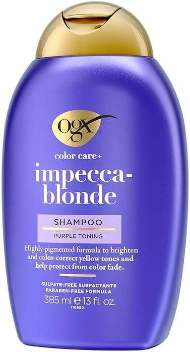 OGX Color Care + Impecca-Blonde Purple Shampoo, Highly-Pigmented Toning Shampoo for Blonde, Silver, & Lightened Hair, Hair Wash to Correct Yellow Tones & Protect from Color Fade, 13 fl. oz - Image 8