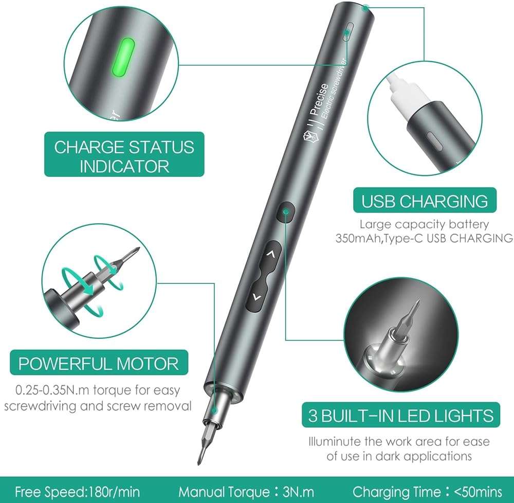 ORIA Electric Screwdriver, 28 in 1 Mini Precision Screwdriver Set, Rechargeable Repair Tools Kit, with Type-C Charging for Smartphones,Toys, PC - Image 3