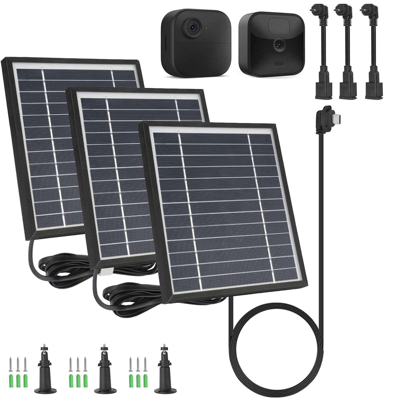 iTODOS 3 Pack Solar Panel Compatible with Blink Outdoor 4 (4th Gen)/ (3rd Gen) XT3 and Blink XT/XT2 Camera,11.8Ft Outdoor Power Cable and Adjustable Mount - Image 1