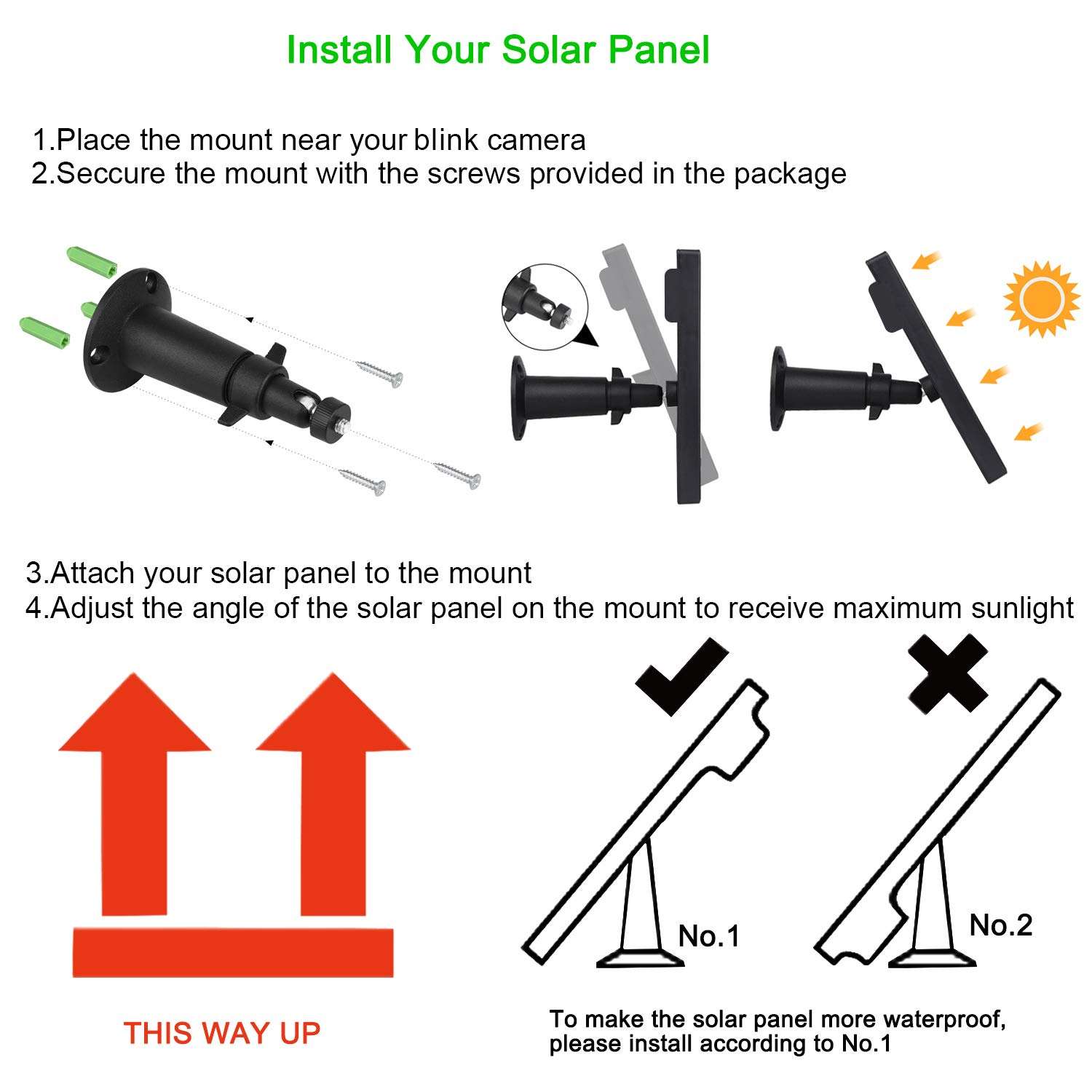 iTODOS 3 Pack Solar Panel Compatible with Blink Outdoor 4 (4th Gen)/ (3rd Gen) XT3 and Blink XT/XT2 Camera,11.8Ft Outdoor Power Cable and Adjustable Mount - Image 5