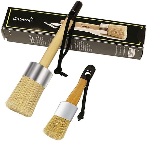 Coltree Chalk Paint Brushes for Furniture, 2 Pcs Boar Hair Bristles Round/Flat Wax Paint Brushes, Suitable for Chalk Paint and Wax - Image 1