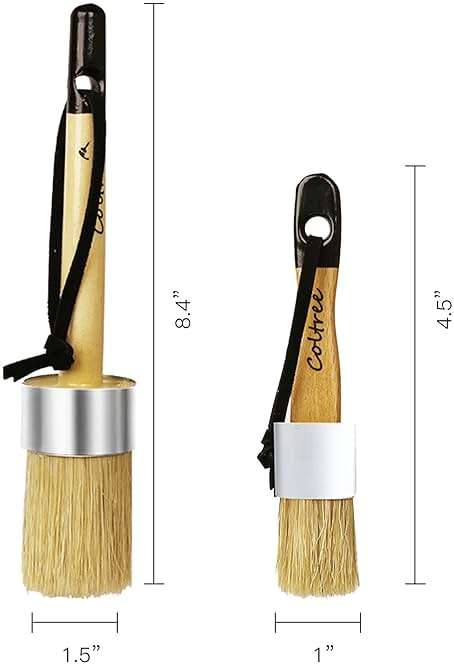 Coltree Chalk Paint Brushes for Furniture, 2 Pcs Boar Hair Bristles Round/Flat Wax Paint Brushes, Suitable for Chalk Paint and Wax - Image 3