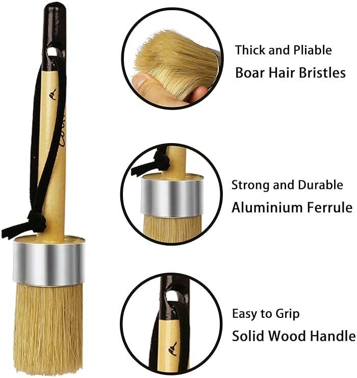 Coltree Chalk Paint Brushes for Furniture, 2 Pcs Boar Hair Bristles Round/Flat Wax Paint Brushes, Suitable for Chalk Paint and Wax - Image 5
