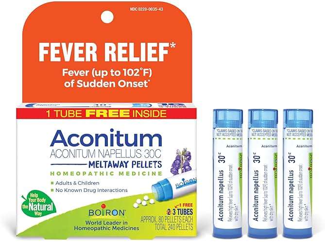 Boiron Aconitum Napellus 30C Homeopathic Medicine Relief from Fever, Hot and Dry Skin, Cough, and Restlessness - 3 Count (240 Pellets) - Image 1