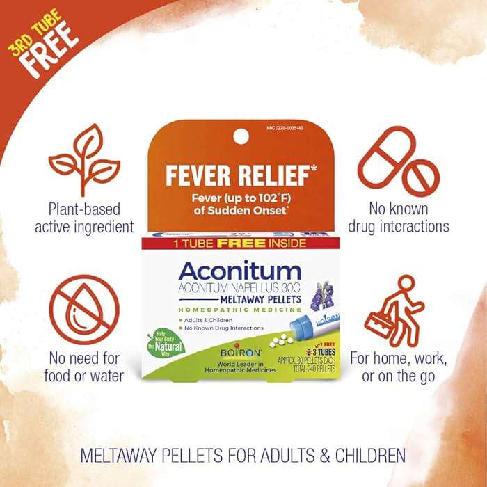 Boiron Aconitum Napellus 30C Homeopathic Medicine Relief from Fever, Hot and Dry Skin, Cough, and Restlessness - 3 Count (240 Pellets) - Image 3