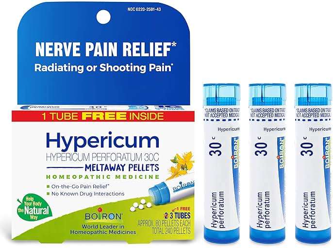 Boiron Hypericum Perforatum 30C Homeopathic Medicine for Relief from Nerve Pain, Toothaches, Pain in Legs or Back, and Shooting Pains - 3 Count (240 Pellets) - Image 1