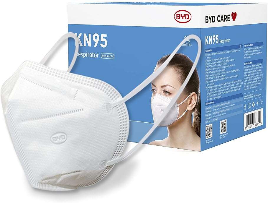 BYD CARE KN95 Respirator, 50 Pieces, Breathable & Comfortable Foldable Safety Mask with Ear Loop for Tight Fit, GB2626 White , Regular - Image 2