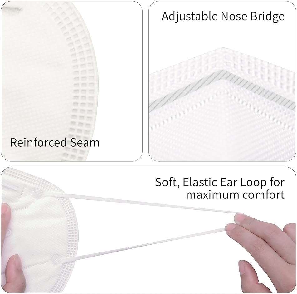 BYD CARE KN95 Respirator, 50 Pieces, Breathable & Comfortable Foldable Safety Mask with Ear Loop for Tight Fit, GB2626 White , Regular - Image 4