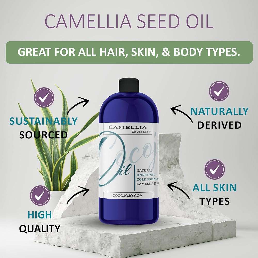 Dr Joe Lab Japanese Camellia Seed Oil - Pure, Unrefined, Cold Pressed, Non-GMO Bulk Carrier - 32 oz - for Skin, Hair, Nails, Body, Facial Hair - Hydrating Moisturizing Vegan - Packaging May Vary - Image 2