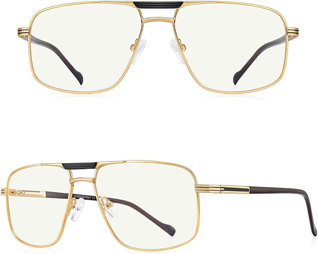 RB.Pilot Reading Glasses for Men Square Double Bridge Blue Light Blocking Computer Readers - Image 2