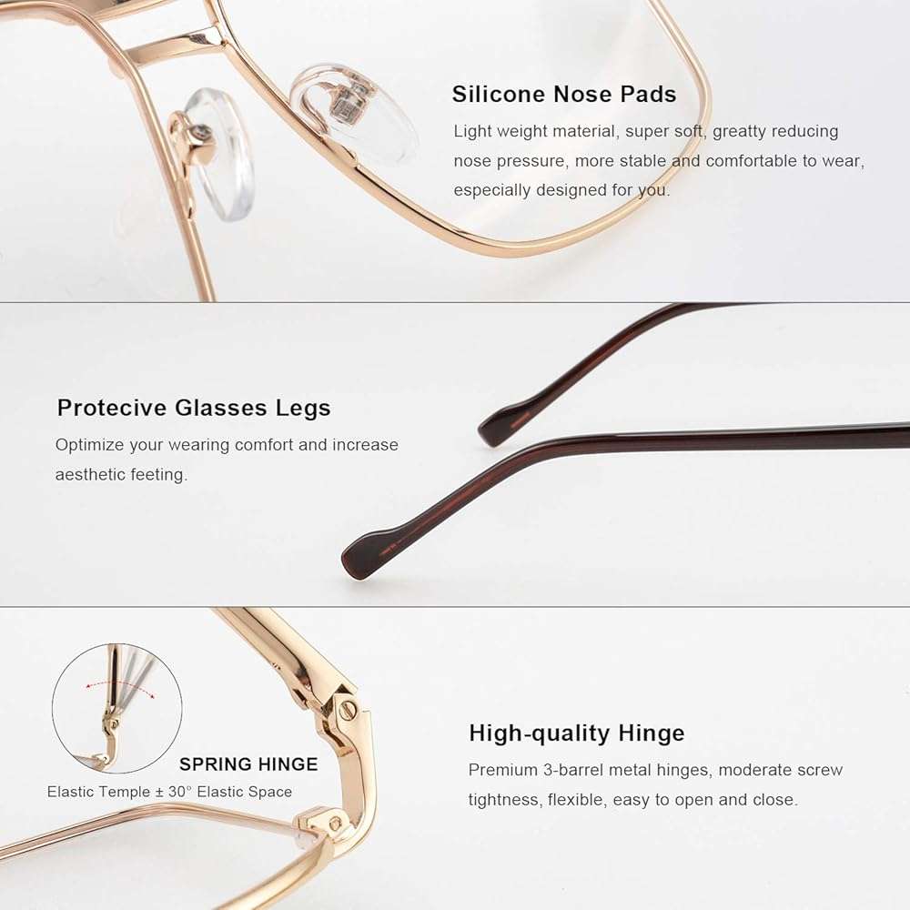 RB.Pilot Reading Glasses for Men Square Double Bridge Blue Light Blocking Computer Readers - Image 5