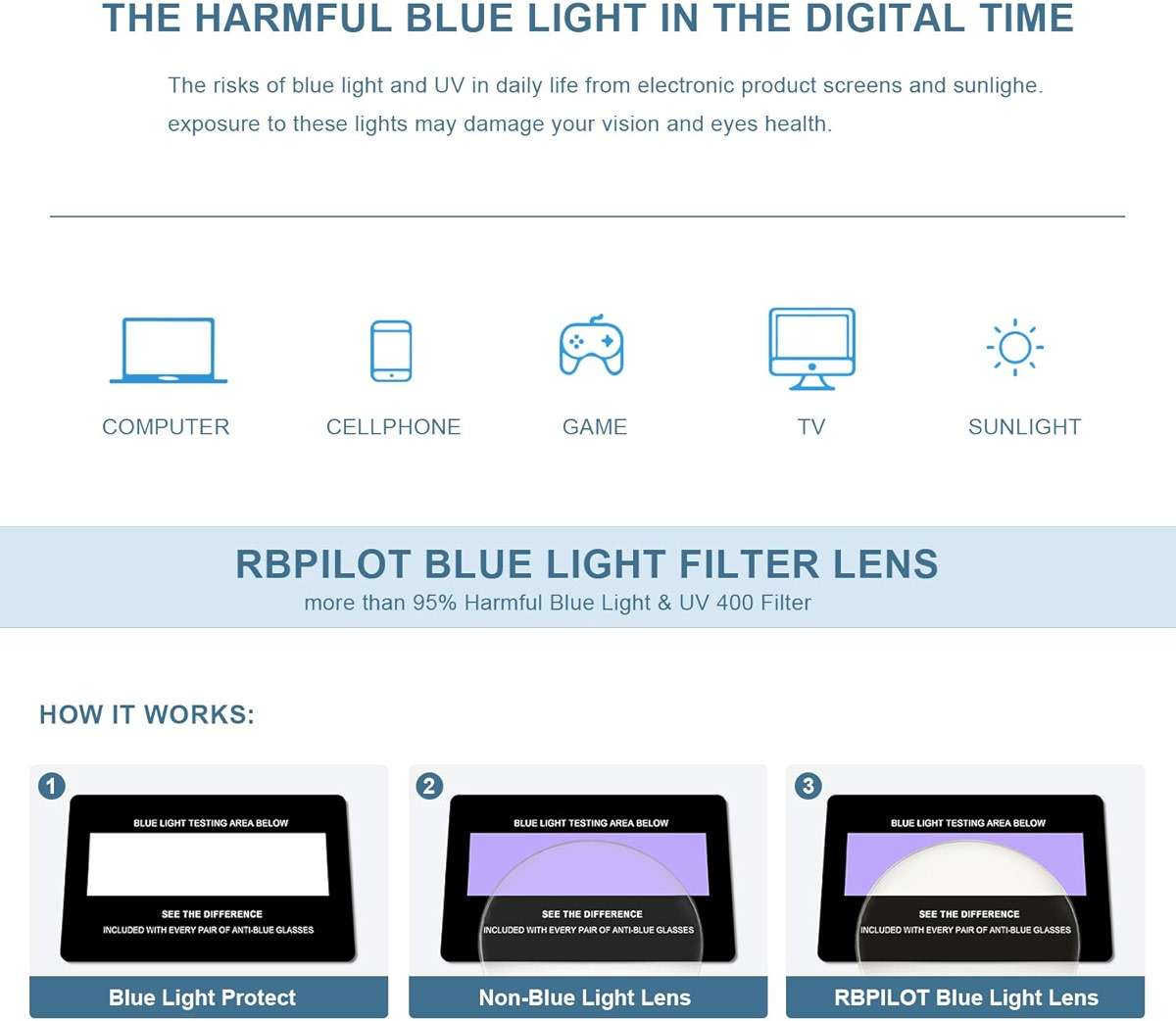 RB.Pilot Reading Glasses for Men Square Double Bridge Blue Light Blocking Computer Readers - Image 6