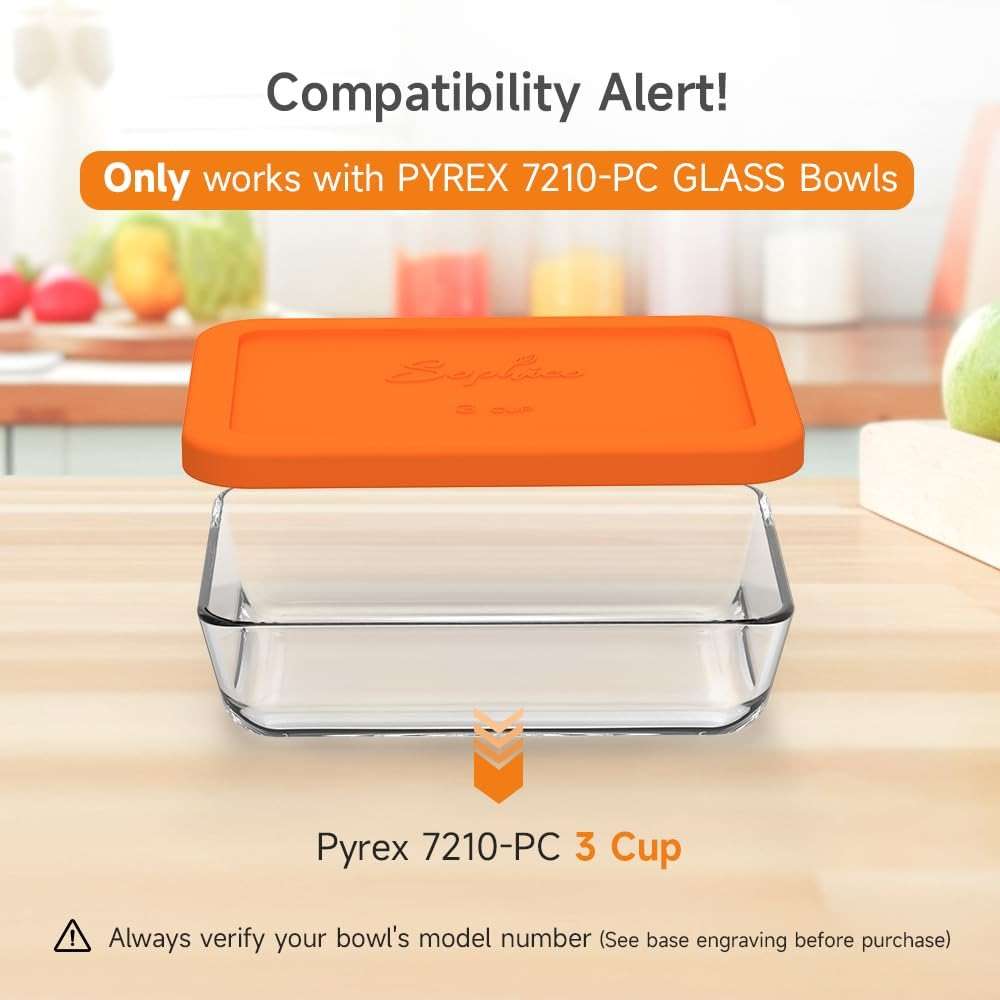 Sophico 3 Cup Rectangle Silicone Storage Cover Lids Replacement for Pyrex 7210-PC Glass Bowls, Container not Included (MIX, 4 Pack) - Image 3