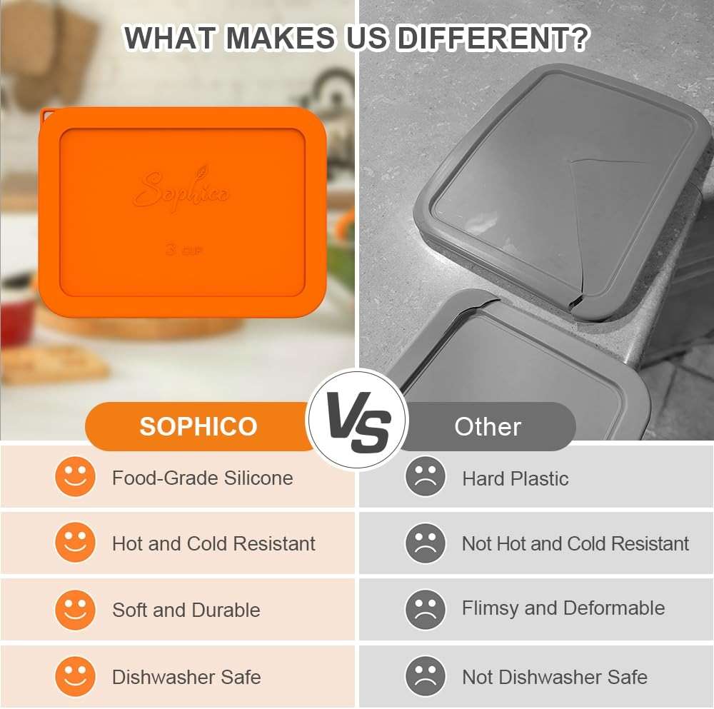 Sophico 3 Cup Rectangle Silicone Storage Cover Lids Replacement for Pyrex 7210-PC Glass Bowls, Container not Included (MIX, 4 Pack) - Image 4