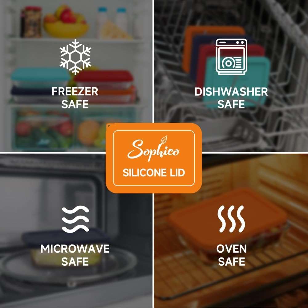 Sophico 3 Cup Rectangle Silicone Storage Cover Lids Replacement for Pyrex 7210-PC Glass Bowls, Container not Included (MIX, 4 Pack) - Image 5