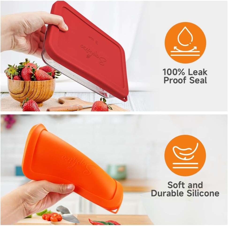 Sophico 3 Cup Rectangle Silicone Storage Cover Lids Replacement for Pyrex 7210-PC Glass Bowls, Container not Included (MIX, 4 Pack) - Image 6