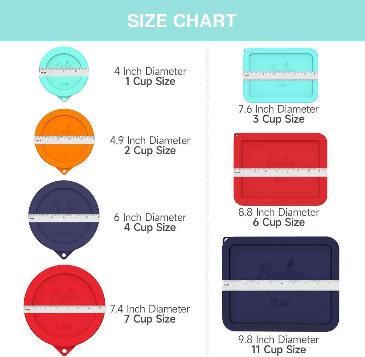 Sophico 3 Cup Rectangle Silicone Storage Cover Lids Replacement for Pyrex 7210-PC Glass Bowls, Container not Included (MIX, 4 Pack) - Image 7