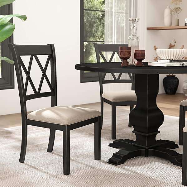Roundhill Furniture Windvale Fabric Upholstered Dining Chair, Set of 2, Black - Image 3