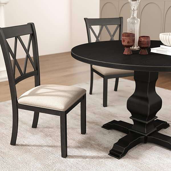 Roundhill Furniture Windvale Fabric Upholstered Dining Chair, Set of 2, Black - Image 5