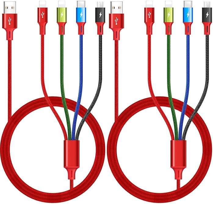 Multi Charging Cable 3.5A, [2Pack 6Ft] 4 in 1 Multiple Charging Cord Braided Multi USB Cable Adapter with Lightning/Type C/Micro Ports for Cell Phones/iPhone Series/Samsung Galaxy/PS/Tablets & More - Image 1