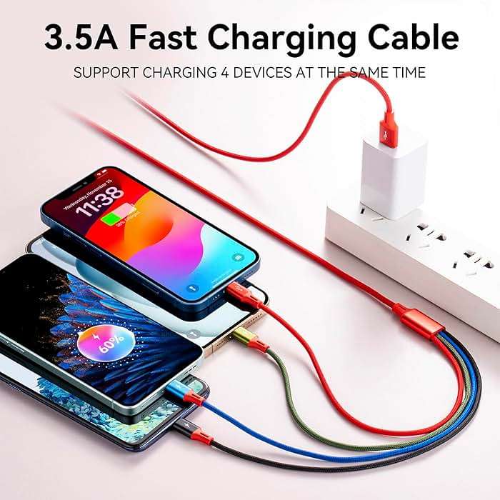 Multi Charging Cable 3.5A, [2Pack 6Ft] 4 in 1 Multiple Charging Cord Braided Multi USB Cable Adapter with Lightning/Type C/Micro Ports for Cell Phones/iPhone Series/Samsung Galaxy/PS/Tablets & More - Image 2