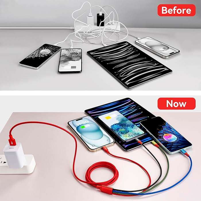 Multi Charging Cable 3.5A, [2Pack 6Ft] 4 in 1 Multiple Charging Cord Braided Multi USB Cable Adapter with Lightning/Type C/Micro Ports for Cell Phones/iPhone Series/Samsung Galaxy/PS/Tablets & More - Image 6