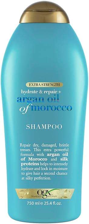 OGX Extra Strength Hydrate & Repair + Argan Oil of Morocco Shampoo for Dry, Damaged Hair, Cold-Pressed Argan Oil to Moisturize & Smooth, Paraben-Free, Sulfate-Free Surfactants, 25.4 Fl Oz - Image 1