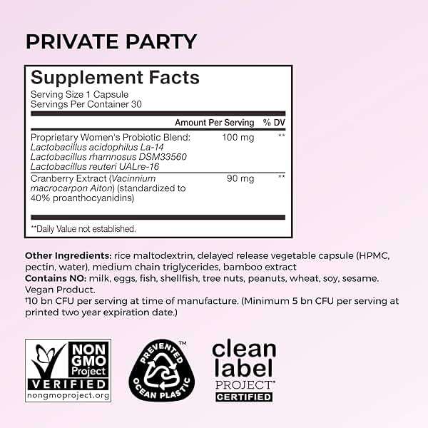 HUM Private Party Vaginal Probiotics for Women, pH Balance and Urinary Tract Support Vaginal Probiotic Supplement with Cranberry & Lactobacillus Blend, Women's Health Cranberry Pills, 30 Capsules - Image 5