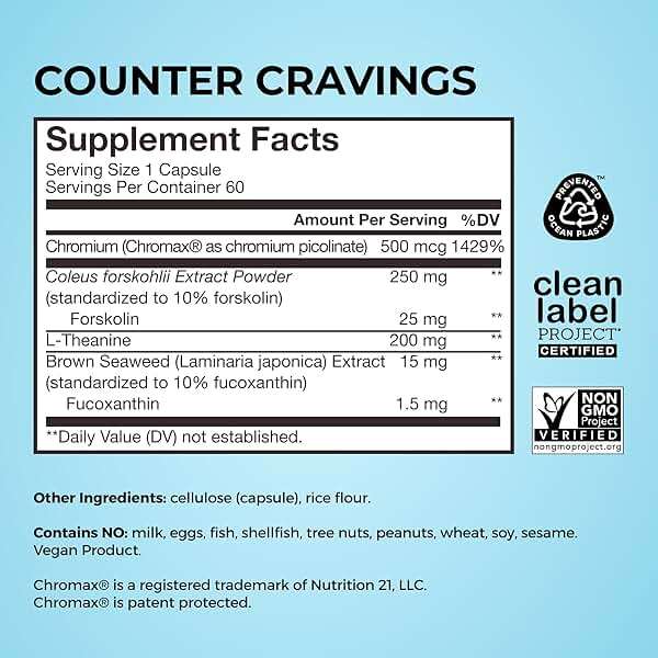 HUM Counter Cravings Chromium Supplements with L Theanine, Seaweed Extract & Forskolin to Help Support Appetite, Cravings, and Routines, Gluten Free, Caffeine Free Formula, 60 Vegan Capsules - Image 5