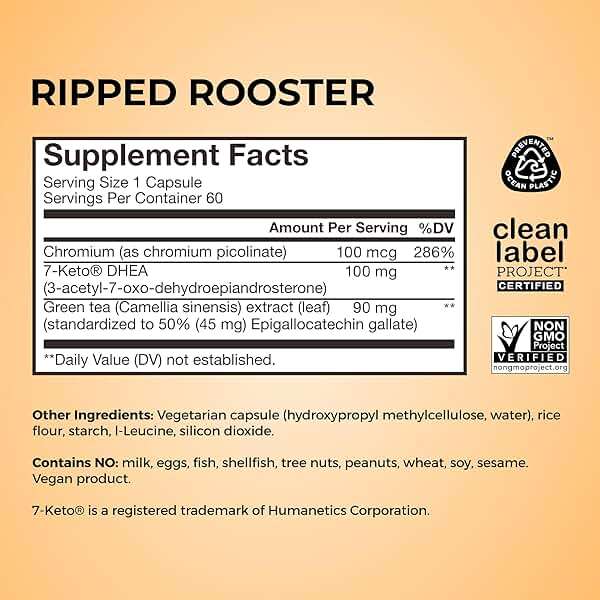 HUM Ripped Rooster Natural Green Tea Extract Capsules with Chromium, 7 Keto DHEA, Gluten Free Vegan Green Tea Supplement to Support Cravings, Healthy Diet & Management, 60 Count - Image 5