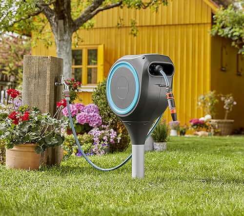 GARDENA Automatic Retractable Garden Hose Reel - 66 Feet - 360 Degree Swivel Outdoor Hose Reel with Metal Spike Base - Auto Retract - UV Resistant Housing - Easy Install No Tools Required - 18614 - Image 2