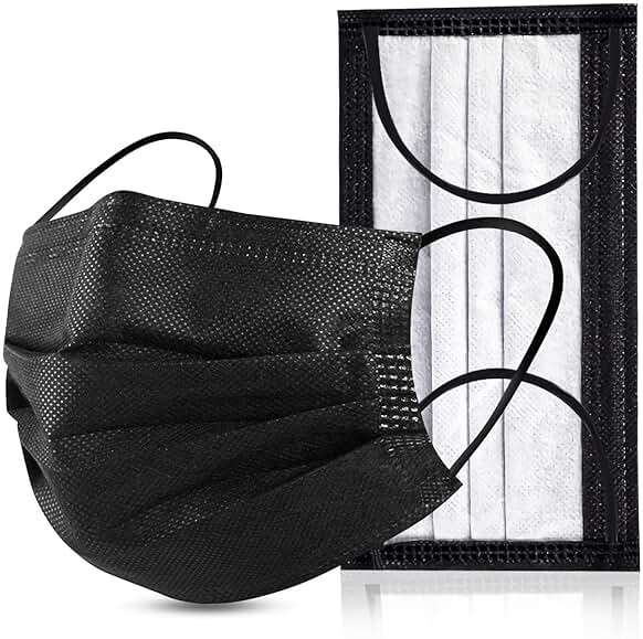 YJIAKA Black Disposable Face Masks 4 Layers Protection 50Pcs, Breathable Dust Mask Mouth Covers for Adult - Image 1