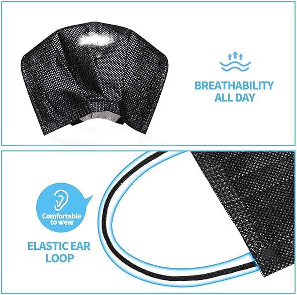 YJIAKA Black Disposable Face Masks 4 Layers Protection 50Pcs, Breathable Dust Mask Mouth Covers for Adult - Image 3