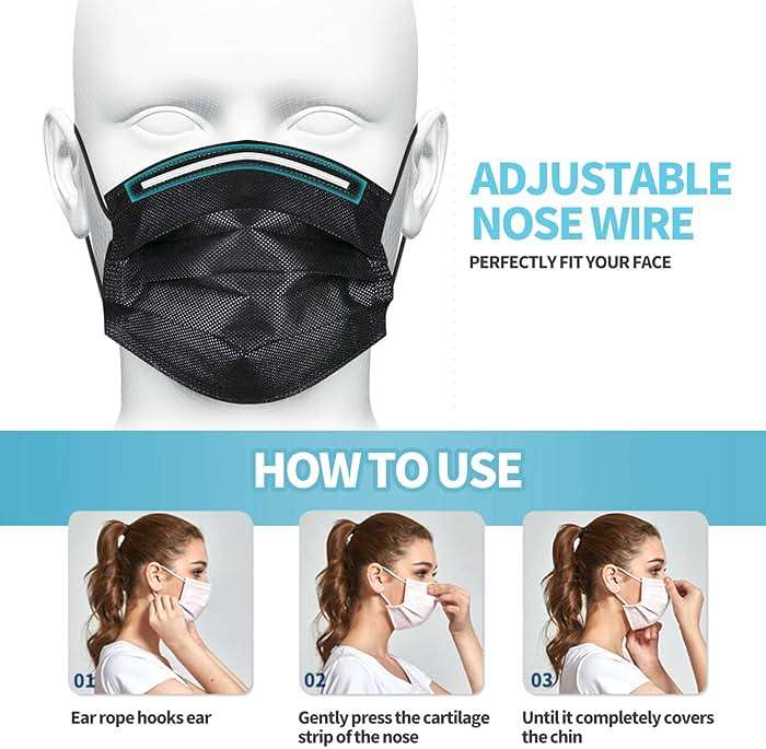 YJIAKA Black Disposable Face Masks 4 Layers Protection 50Pcs, Breathable Dust Mask Mouth Covers for Adult - Image 5