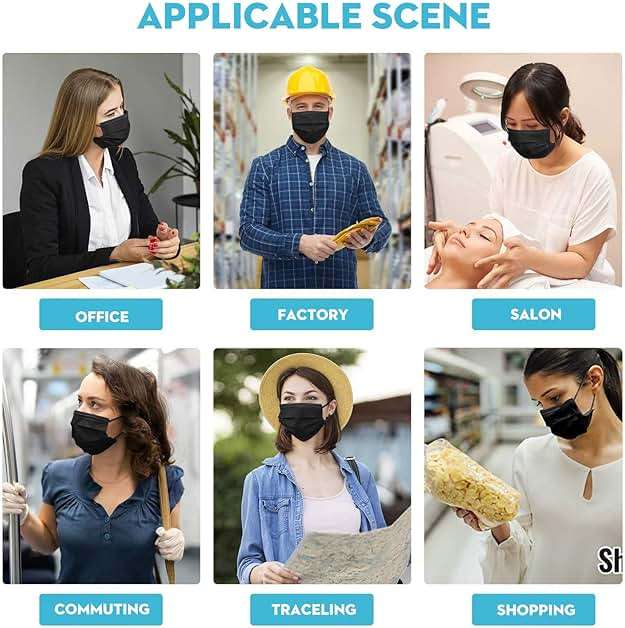 YJIAKA Black Disposable Face Masks 4 Layers Protection 50Pcs, Breathable Dust Mask Mouth Covers for Adult - Image 6