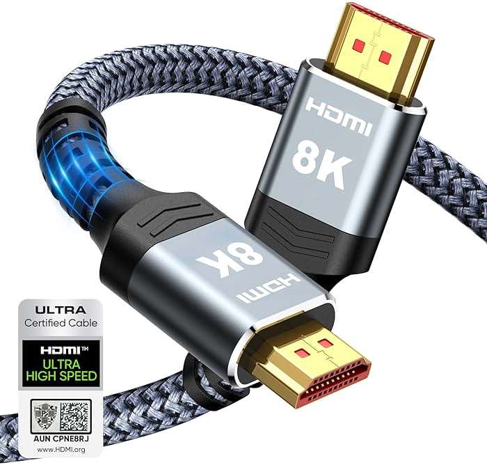Highwings 8K 10K 4K HDMI Cable 48Gbps 6.6FT/2M, Certified Ultra High Speed HDMI Cable Braided Cord-4K@120Hz 8K@60Hz, DTS:X, HDCP 2.2 & 2.3, HDR 10 Compatible with Roku TV/PS5/HDTV/Blu-ray - Image 1