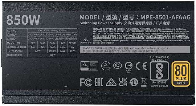Cooler Master MWE Gold 850 V2 Fully Modular Power Supply â€“ 850W 80+ Certified PSU, Dual EPS Connectors, Semi-Fanless Low Noise Design, Flat Black Cables, Reliable ATX Gaming PSU, 5-Year Warranty - Image 13