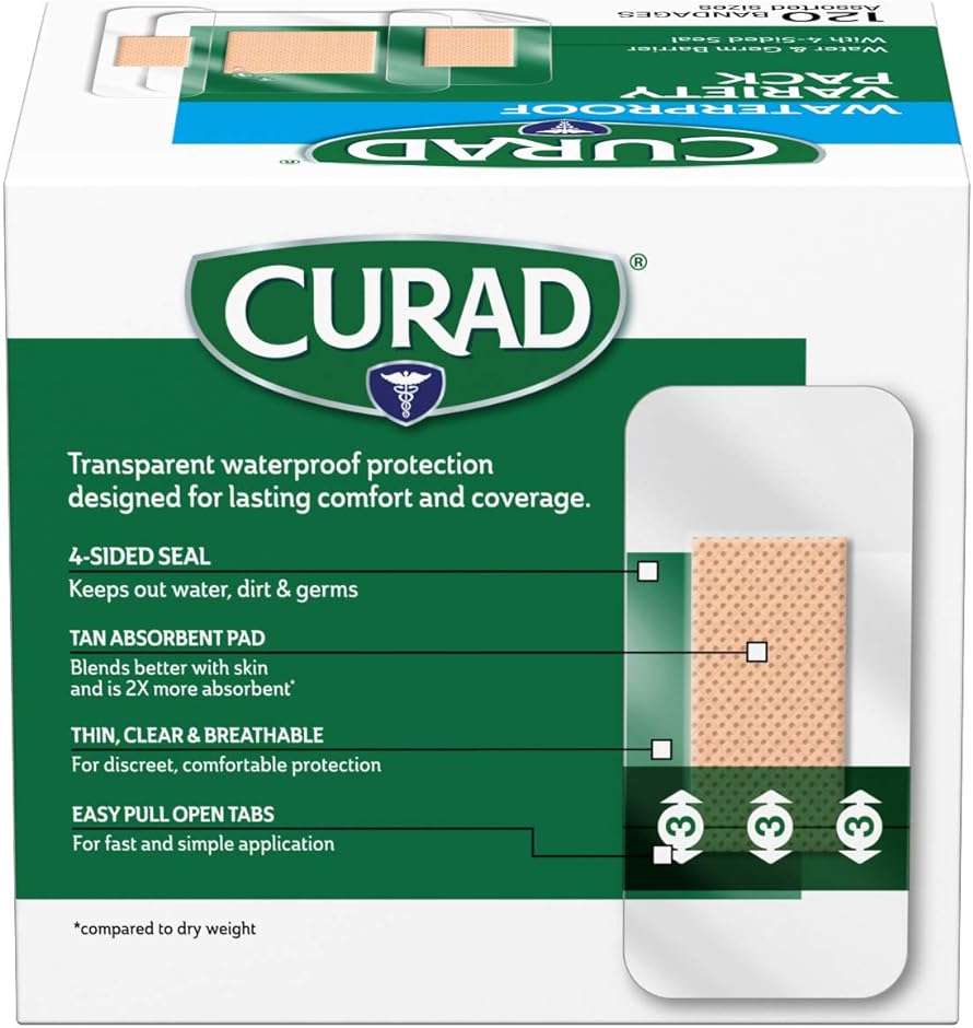 Curad Waterproof Bandage Variety Pack, 3 Styles Included; Assorted Size, 120 Bandages - Image 3