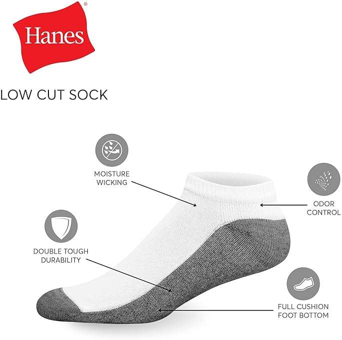 Hanes Men’s Max Cushion Low Cut Socks, 6, 8, and 12 Pair Pack, White and Black - Image 2